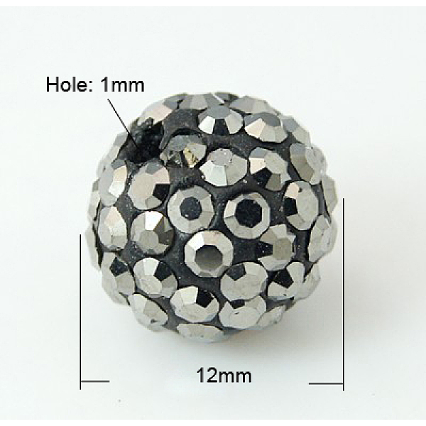 

PandaHall Pave Disco Ball Beads, Polymer Clay Rhinestone Beads, Grade A, Jet Hematite, PP13(1.9~2mm), 12mm, Hole: 1mm Polymer Clay+Glass..., Black