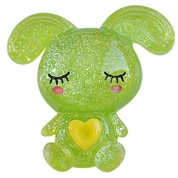 

PandaHall Bunny Resin Cabochons, with Silver Powder, Rabbit with Heart, Green Yellow, about 29mm long, 29mm wide, 12mm thick Resin Rabbit