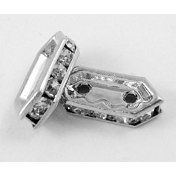 

PandaHall Brass Middle East Rhinestone Bridge Spacers, 5 pcs Clear Rhinestone Beads, Platinum Color, Nickel Free, Hexagon, about 4.5mm wide..., White