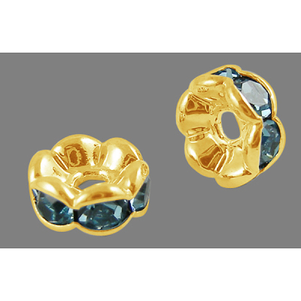 

PandaHall Brass Rhinestone Spacer Beads, Grade A, Rondelle, Golden and Nickel Free, Blue, about 6mm in diameter, 3mm thick, hole: 1mm..., Cyan