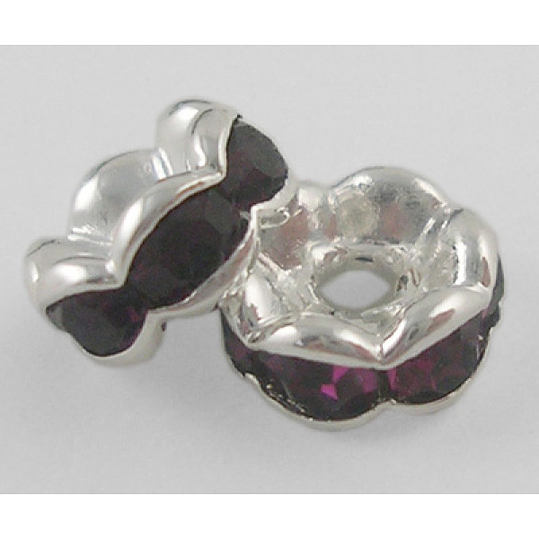 

PandaHall Brass Rhinestone Spacer Beads, Grade A, Amethyst Rhinestone, Silver Color Plated, Nickel Free, about 6mm in diameter, 3mm thick..., Purple