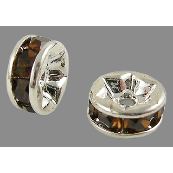 

PandaHall Brass Grade A Rhinestone Spacer Beads, Silver Color Plated, Nickel Free, Smoked Topaz, 4x2mm, Hole: 0.8mm Brass+Rhinestone..., Yellow