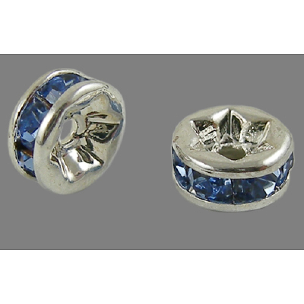 

PandaHall Brass Grade A Rhinestone Spacer Beads, Silver Color Plated, Nickel Free, Light Sapphire, 4x2mm, Hole: 0.8mm Brass+Rhinestone..., Blue