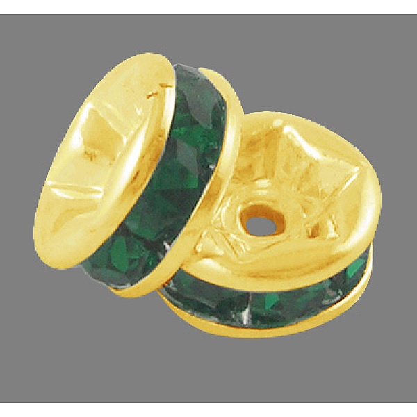 

PandaHall Brass Grade A Rhinestone Spacer Beads, Golden Plated, Rondelle, Nickel Free, Emerald, 6x3mm, Hole: 1mm Brass+Rhinestone Rondelle..., Green
