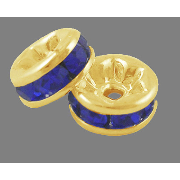 

PandaHall Brass Grade A Rhinestone Spacer Beads, Golden Plated, Rondelle, Nickel Free, Sapphire, 6x3mm, Hole: 1mm Brass+Rhinestone Rondelle..., Blue
