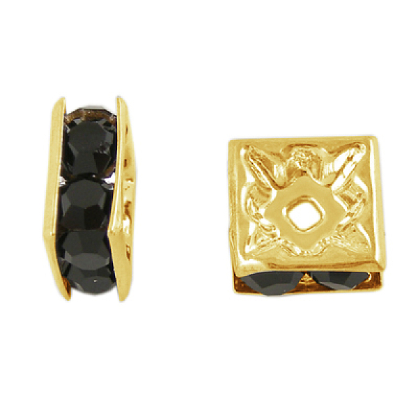 

PandaHall Brass Rhinestone Spacer Beads, Square, Golden, Jet, 8x8x4mm, Hole: 1mm Brass+Rhinestone Square Black
