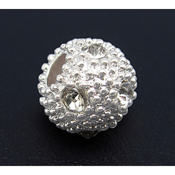 

PandaHall Alloy Rhinestone Beads, Round, Silver Color Plated, about 9mm long, 11mm wide, hole: 3mm Alloy+Rhinestone Round Clear