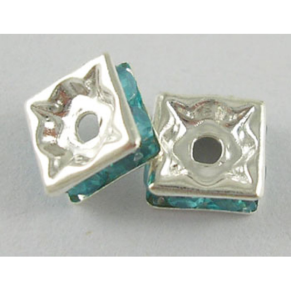 

PandaHall Brass Rhinestone Spacer Beads, Grade A, Square, Cyan, Silver Metal Color, about 6mm long, 6mm wide, 2.8mm thick, hole: 1mm...