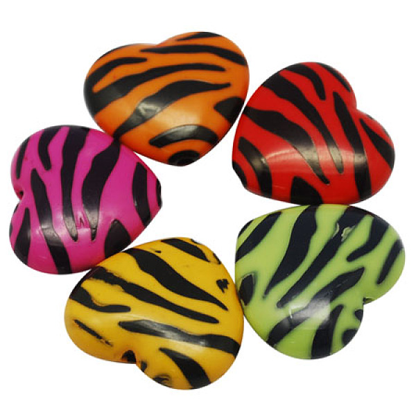 

PandaHall Opaque Acrylic Beads, Zebra Striped Style, Heart, Mixed Color, Size: about 23m long, 26mm wide, 9mm thick, hole: 2mm, about..., Multicolor