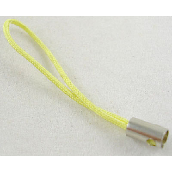PandaHall Mobile Phone Strap, Colorful DIY Cell Phone Straps, Nylon Cord Loop with Alloy Ends, Yellow, 50~60mm Nylon Yellow