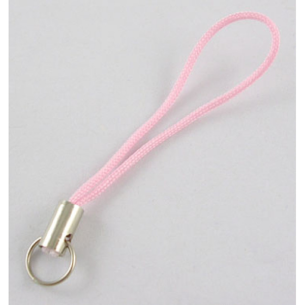 PandaHall Mobile Phone Strap, Colorful DIY Cell Phone Straps, Alloy Ends with Iron Rings, Pink, 60mm Nylon Pink