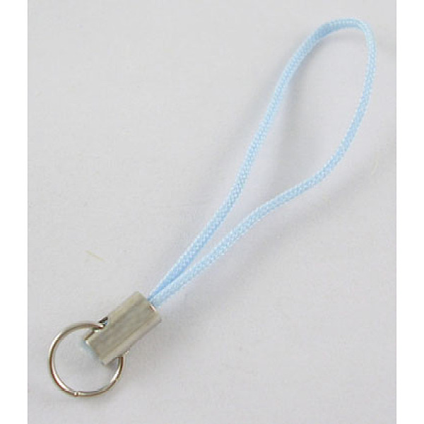 PandaHall Mobile Phone Strap, Colorful DIY Cell Phone Straps, Alloy Ends with Iron Rings, Sky Blue, 6cm Nylon Blue