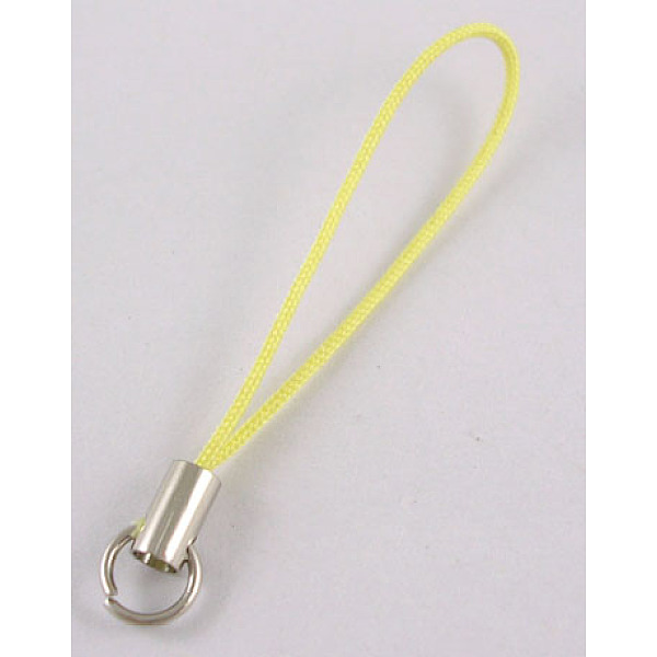 PandaHall Mobile Phone Strap, Colorful DIY Cell Phone Straps, Alloy Ends with Iron Rings, Yellow, 6cm Nylon Yellow