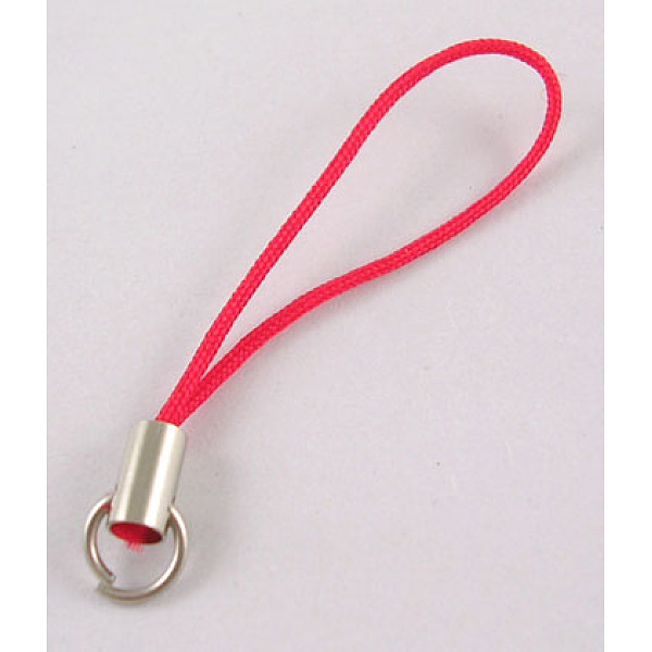 PandaHall Mobile Phone Strap, Colorful DIY Cell Phone Straps, Alloy Ends with Iron Rings, Red, 6cm Nylon Red