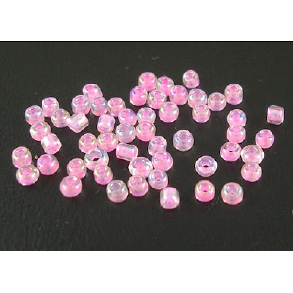 

PandaHall 12/0 Glass Seed Beads, Trans.Inside Colours Rainbow Round, Pink, 2mm, about 30000pcs/pound Glass Pink