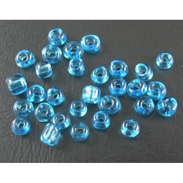

PandaHall 8/0 Glass Seed Beads, Transparent Colours, Deep Sky Blue, about 3mm in diameter, hole: 0.8mm, about 10000pcs/bag Glass Blue