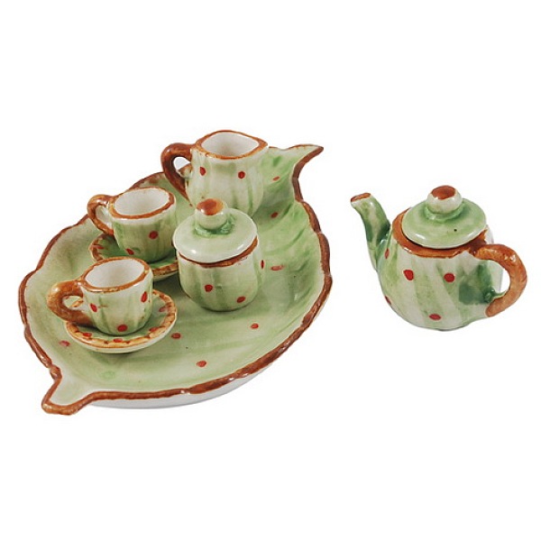 

PandaHall Porcelain Tea Set Decorations, Yellow Green, Size: Saucer: about 17~78mm long, 17~48mm wide, 5~6.5mm thick, Teapot: about 13~23mm...