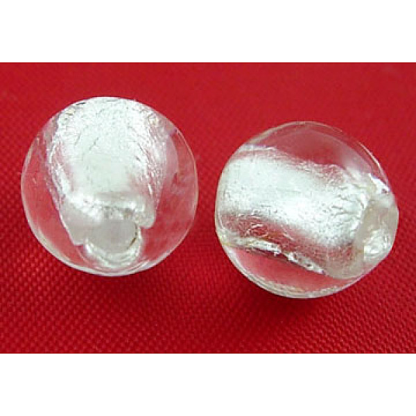 

PandaHall Handmade Silver Foil Glass Beads, Round, White, about 10mm in diameter, hole: 1.5~2mm Silver Foil Round White