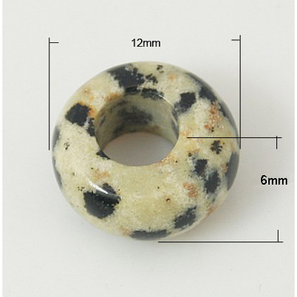 

PandaHall Gemstone European Beads, Natural Dalmatian Jasper, Large Hole Beads, Rondelle, Beige/Black, 12x6mm, Hole: 5mm Dalmatian Jasper..., Yellow