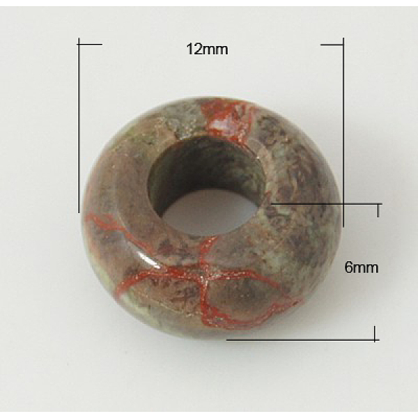 

PandaHall Natural Rhyolite Jasper European Beads, Large Hole Beads, Rondelle, 12x6mm, Hole: 5mm Rhyolite Jasper Rondelle