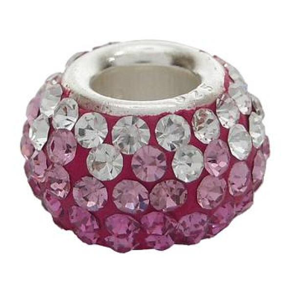 PandaHall Austrian Crystal European Beads, Large Hole Beads, Single Sterling Silver Core, Rondelle, 502_Fuchsia, about 14mm in d