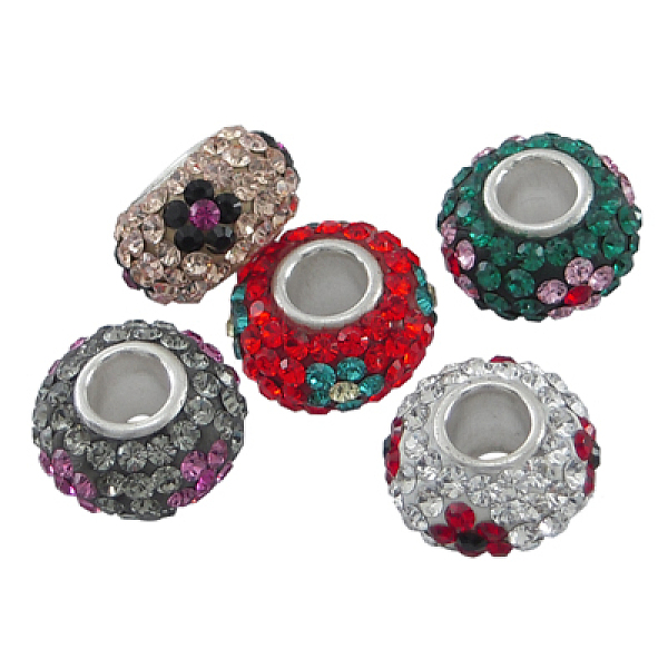 

PandaHall Austrian Crystal European Beads, Large Hole Beads, Sterling Silver Core, Rondelle, Mixed Color, about 11mm in diameter, 7.5mm..., Multicolor