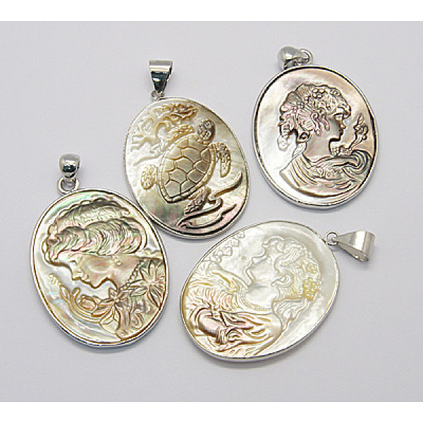

PandaHall Black-Lip Shell Pendants, Single Side, with Brass Findings, Platinum, Chocolate, Size: about 30~32mm wide, 43~47mm long, 2~4mm...