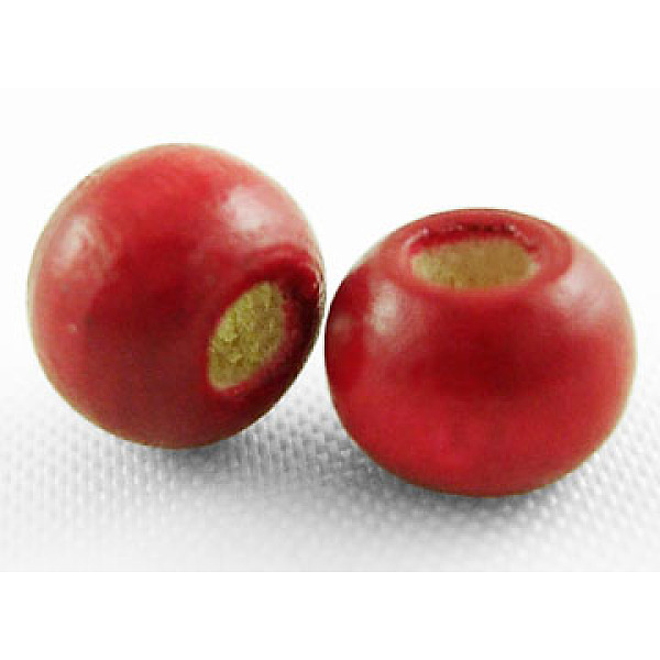 PandaHall Dyed Natural Wood Beads, Round, Nice for Children's Day Gift Making, Lead Free, Red, about 6~7mm wide, 5~6mm high, Hole: 1.5mm...