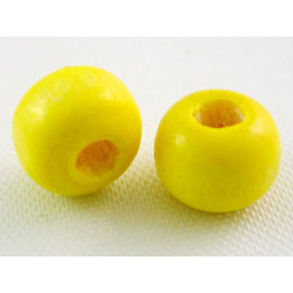 PandaHall Dyed Natural Wood Beads, Round, Nice for Children's Day Gift Making, Lead Free, Yellow, about 6~7mm wide, 5~6mm high, Hole: 1.5mm...