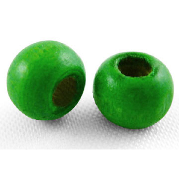 PandaHall Dyed Natural Wood Beads, Round, Nice for Children's Day Gift Making, Lead Free, Green, about 6~7mm wide, 5~6mm high, Hole: 1.5mm...