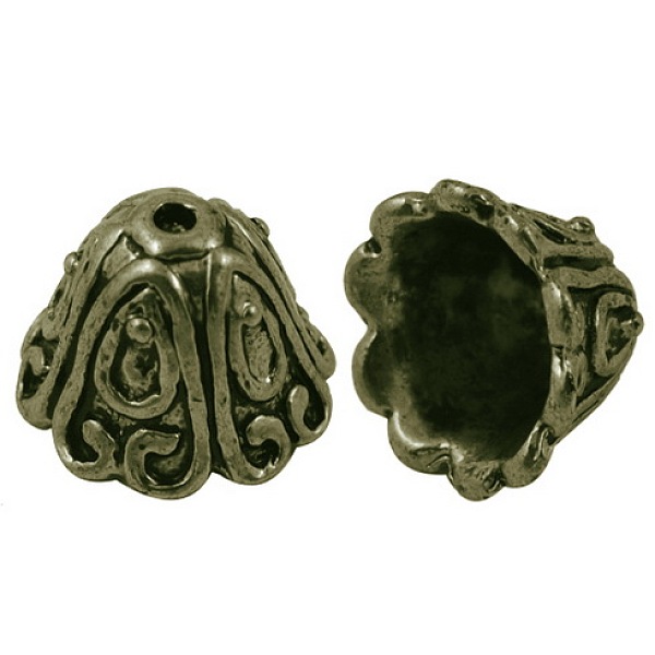 

PandaHall Tibetan Style Alloy Bead Caps, Cadmium Free & Nickel Free & Lead Free, Antique Bronze, 15x11mm, Hole: 2mm, Inner Diameter: 10mm...