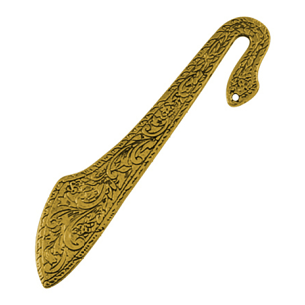 PandaHall Tibetan Style Bookmarks, Lead Free & Cadmium Free & Nickel Free, Antique Golden, 80x17x2mm, Hole: 1mm Alloy