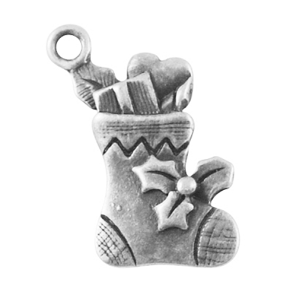

PandaHall Alloy Pendants, Cadmium Free & Lead Free, Christmas Sock, Antique Silver, 21x13x3mm, Hole: 2mm Alloy Shoes