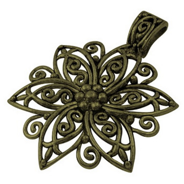 

PandaHall Tibetan Style Alloy Flower Big Pendants, Antique Bronze, Lead Free and Cadmium Free, 55x3mm, Hole: 11x8mm, about 95pcs/1000g Alloy...
