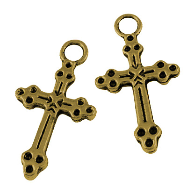 

PandaHall Tibetan Style Alloy Pendants, Cadmium Free & Lead Free, Cross, Antique Golden, 19x10.5x2mm, Hole: 2mm Alloy Cross