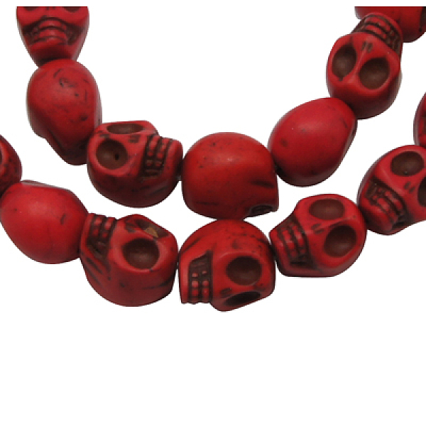 

PandaHall Halloween Skull Synthetic Howlite Beads, Dyed, Red, 12x10x12mm, Hole: 1mm, about 550pcs/kg Magnesite Skull Red