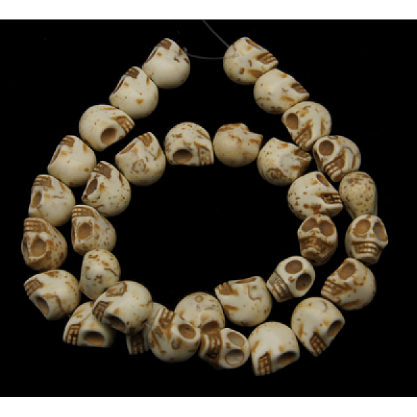

PandaHall Halloween Skull Synthetic Magnesite Beads, Dyed, White, 12x10x12mm, Hole: 1mm, about 550pcs/kg Magnesite Skull White