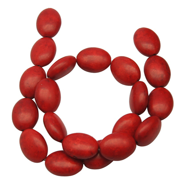 PandaHall Synthetic Howlite Beads, Dyed, Oval, Red, 14x10x5mm, Hole: 1mm, about 1000pcs/kg Howlite Oval Red