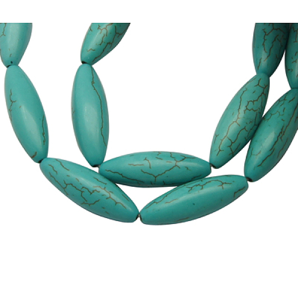 

PandaHall Synthetic Howlite Beads, Dyed, Rice, Turquoise, 29~32x10~11mm, Hole: 1mm, about 250pcs/kg Howlite Rice Green