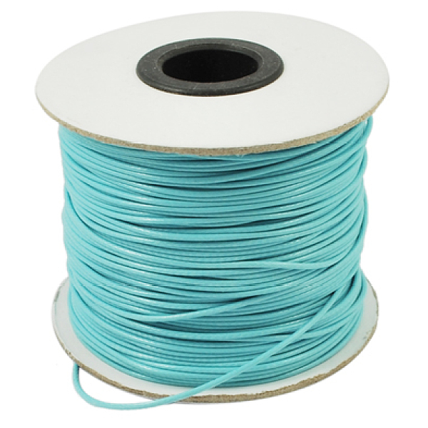 

PandaHall Korean Waxed Polyester Cord, Cyan, 1mm, about 85yards/roll Waxed Polyester Cord Round Cyan