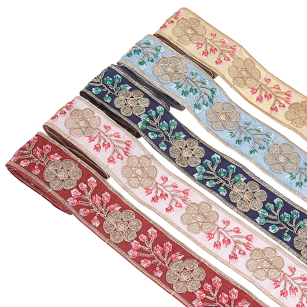 

PandaHall FINGERINSPIRE 5 Yards 5 Colors Polyester Embroidery Flower Ribbon, with Paillette, for Cheongsam, Han Chinese Clothing, Mixed..., Multicolor