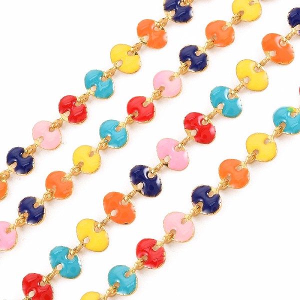 

PandaHall 304 Stainless Steel Oval Link Chains, with Enamel, Real 18K Gold Plated, Soldered, Colorful, 6x7x1mm, about 3.28 Feet(1m)/Strand...