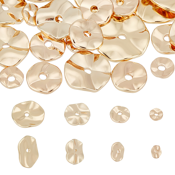 

PandaHall 40pcs 4 Styles Golden Brass Spacer Beads, Flat Round Spacer Beads Seamless Loose Beads Wavy Disc Beads Metal Beads for Summer...