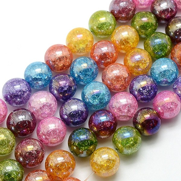 

PandaHall Electroplate AB Color Plated Synthetic Crackle Quartz Round Beads Strands, Dyed & Heated, Mixed Color, 14mm, Hole: 1mm, about..., Multicolor