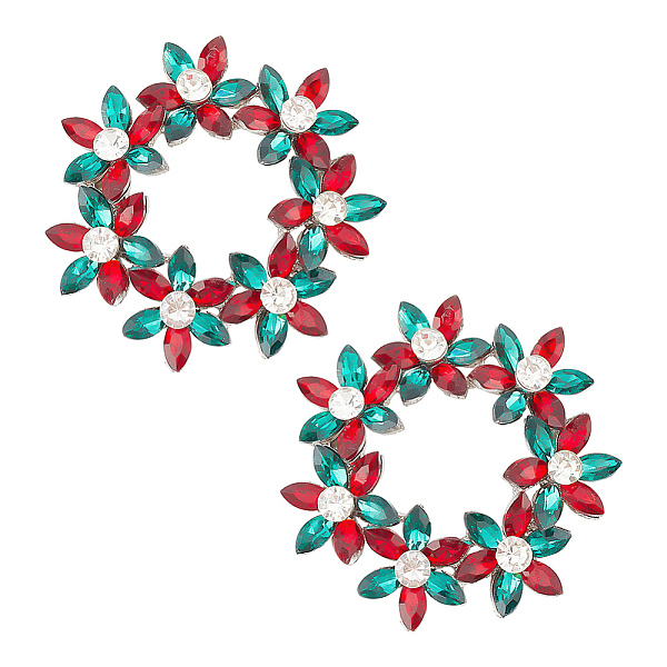 

PandaHall 2Pcs Alloy Rhinestone Flower Shoe Decorations, Detachable Shoe Buckle Clips, Ring, 60.5x62x9mm Alloy+Rhinestone Ring