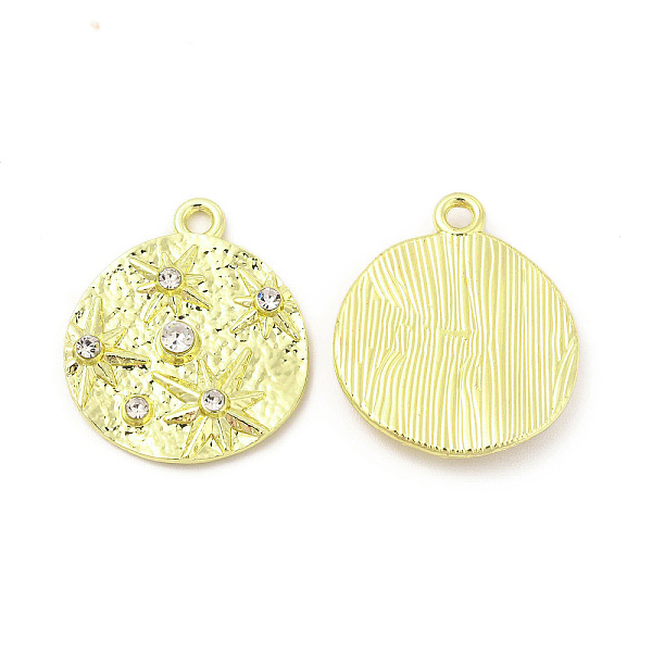 

PandaHall Rack Plating Alloy Rhinestone Pendants, Flat Round with Star Charms, Cadmium Free & Nickel Free & Lead Free, Light Gold, 21x18x3mm...