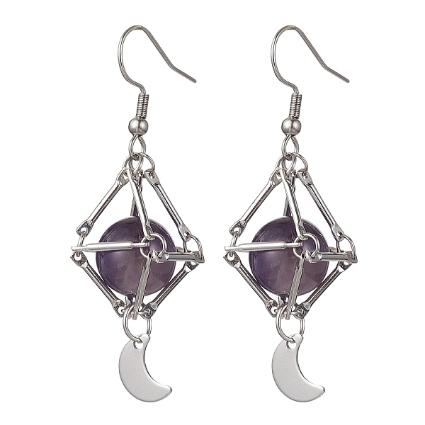 

PandaHall Natural Amethyst Dangle Earrings, Macrame Pouch Brass Long Drop Earrings, Moon, 54x16mm Amethyst Moon