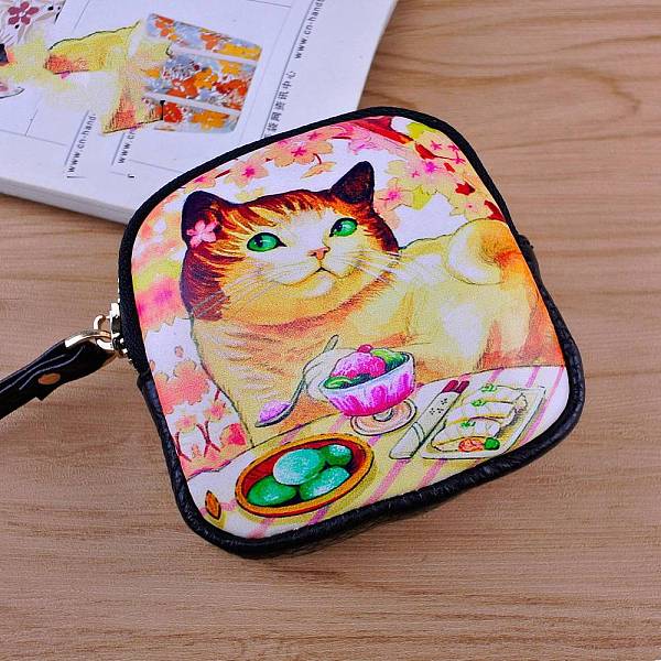 

PandaHall Leather Clutch Bags, Change Purse with Zipper, for Women, Square, Cat Shape, 10x9x3cm Leather Cat Shape