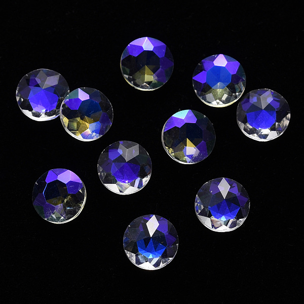 

PandaHall Flat Round Transparent Glass Cabochons, Nail Art Decoration Accessories, Faceted, Clear AB, 8x4mm Glass Flat Round White