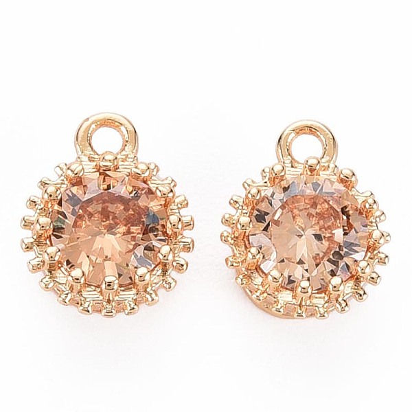 

PandaHall Brass Micro Pave Cubic Zirconia Charms, Nickel Free, Real 18K Gold Plated, Faceted Flat Round, Peru, 9x7x4mm, Hole: 1.2mm..., Brown